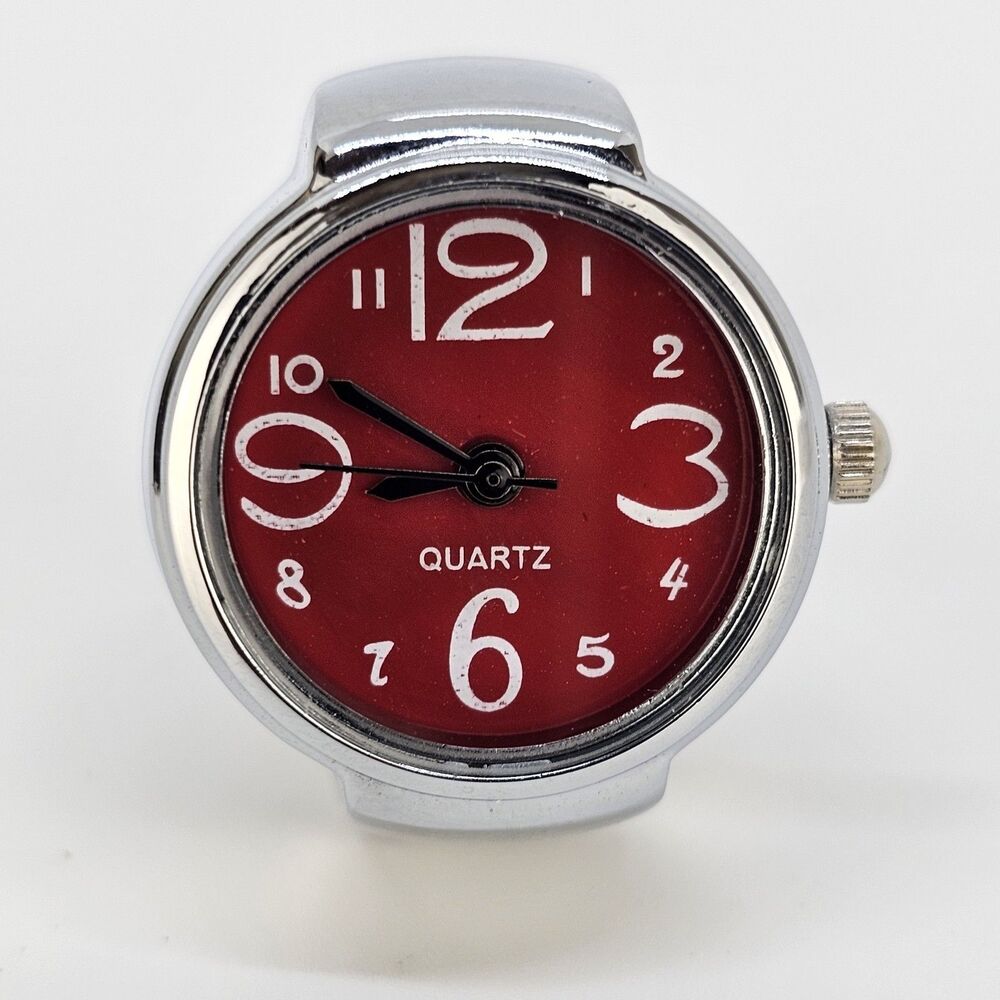 Red Dial Ring Watch Women Analog Quartz Watch Stretch Band Finger Watch - Picture 2 of 10